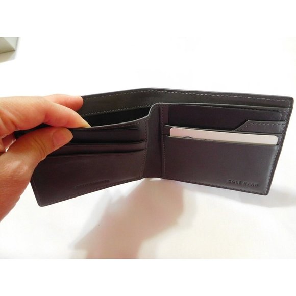 BLACK GREY COLE HAAN Bi fold Mens Wallet Men Leather NEW Credit Card Holder - Picture 3 of 8